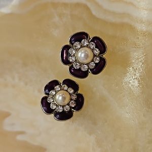 Purple Enamel Flower Earrings